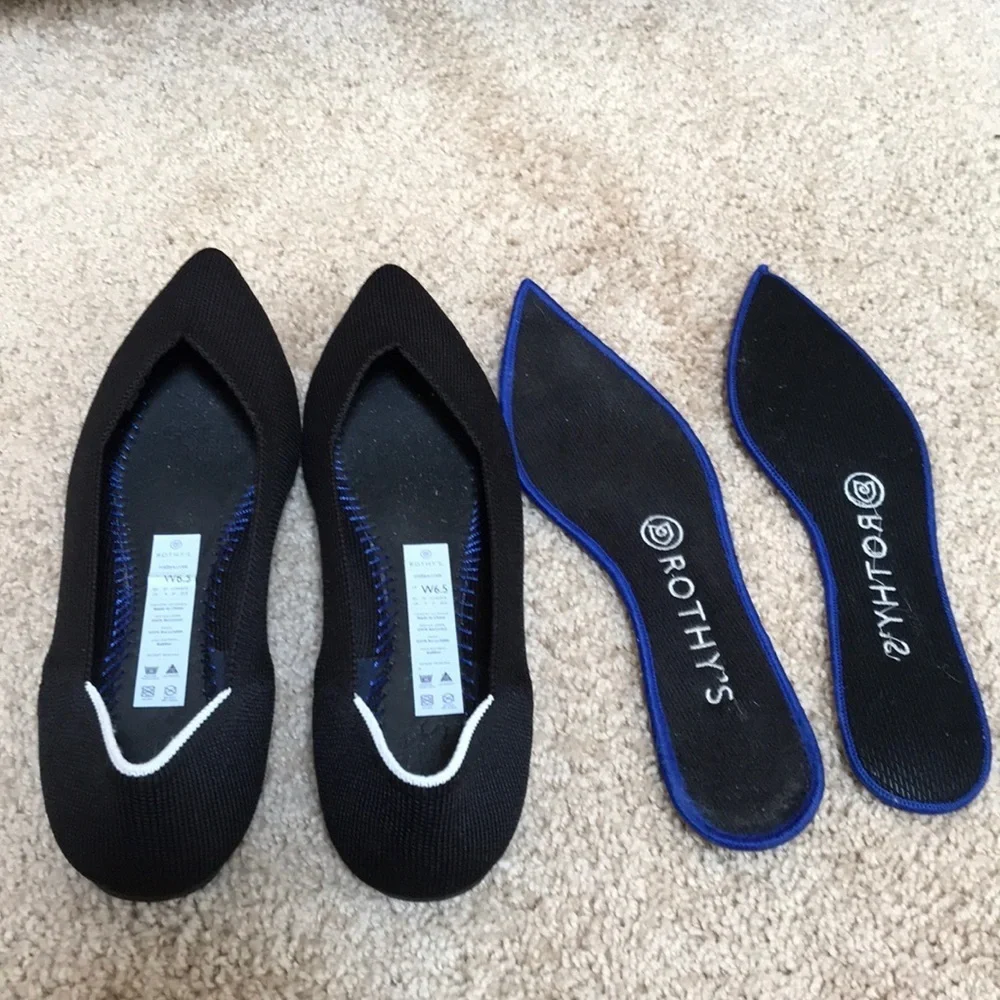 ROTHY'S Size 6.5 black pointed toe flats